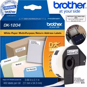 Cinta Brother DK-1204 rollo 400 etiquetas troqueladas multipropósito 17x54mm