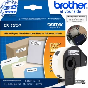Cinta Brother DK-1204 rollo 400 etiquetas troqueladas multipropósito 17x54mm