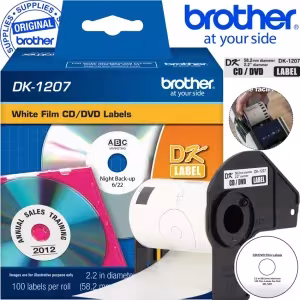 Cinta Brother DK-1207 rollo 100 etiquetas troqueladas redondas 58mm diámetro