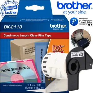 Cinta Brother DK-2113 rollo papel transparente durable 62mm 15m efecto flotante
