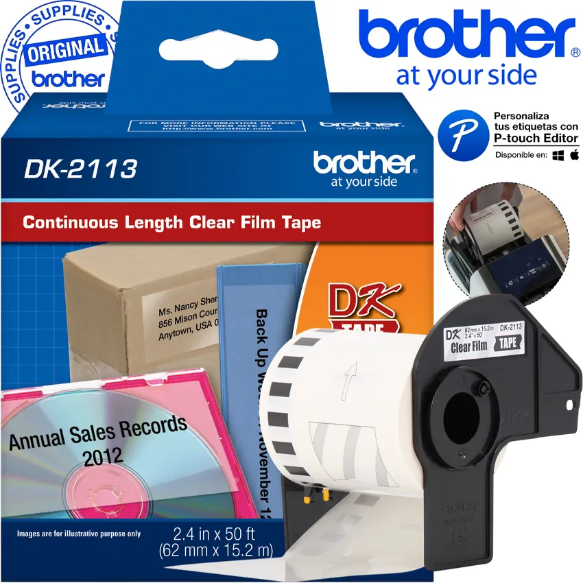 Cinta Brother-DK-2113-rollo-papel-transparente-durable-62mm-15m-efecto-flotante Cinta Brother DK-2113 rollo papel transparente durable 62mm 15m efecto flotante