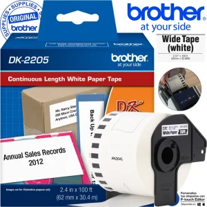 Cinta Brother DK-2205 rollo continuo 62mm 30.4m papel blanco negro sobre blanco