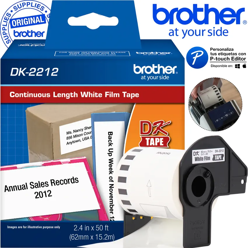 Cinta Brother DK-2212 rollo continuo papel durable blanco 62mm 15m resistente