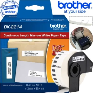 Cinta Brother DK-2214 rollo continuo papel blanco 12mm 30.4m la mas angosta