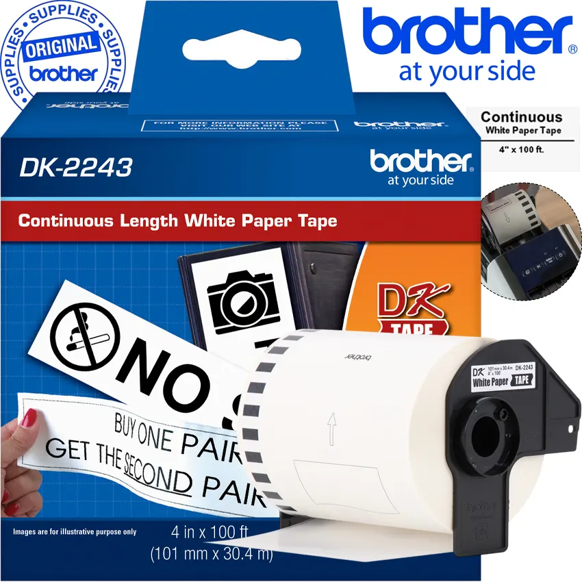 Cinta Brother DK-2243 rollo continuo papel blanco 102mm 30.4m gran formato