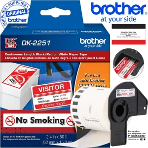 Cinta Brother DK-2251 rollo continuo bicolor negro rojo 62mm 15m QL-800