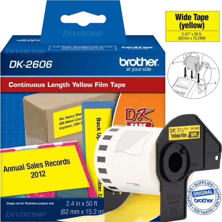 Cinta Brother DK-2606 rollo pelicula polipropileno negro amarillo 62mm 15.2m