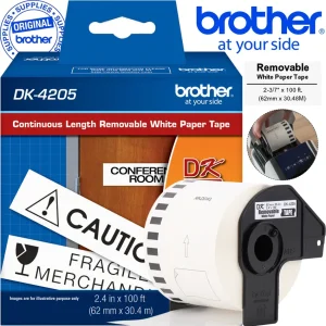 Cinta Brother DK-4205 rollo continuo removible negro sobre blanco 62mm 30.4m