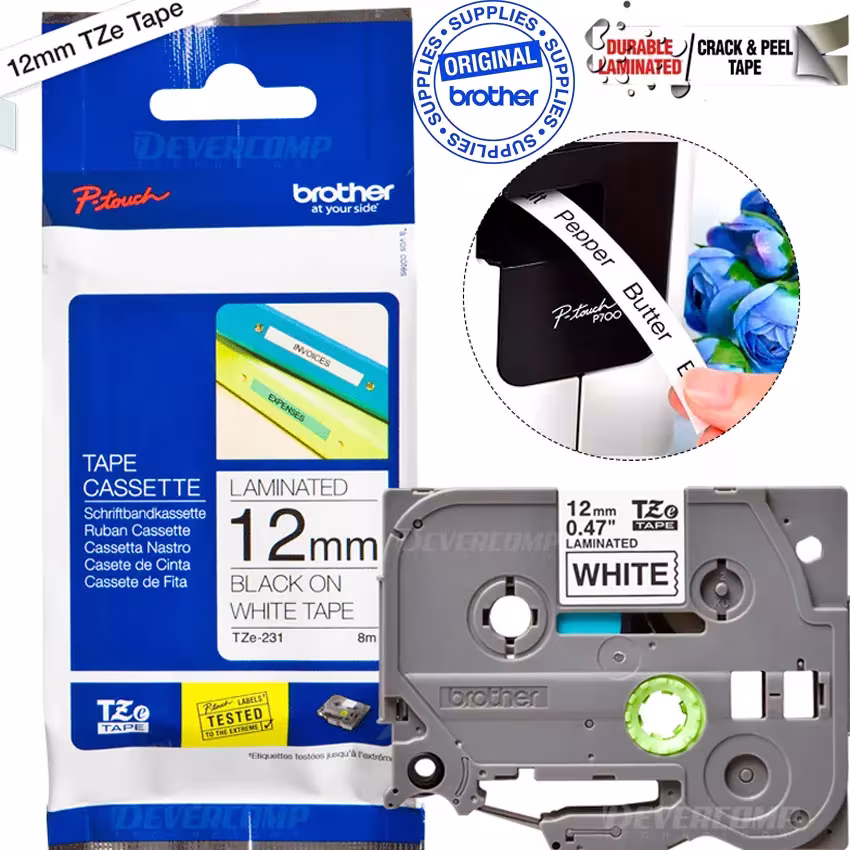 Cinta-Brother-TZe-231-laminada-negro-sobre-blanco-12mm-x-8m-tze231 Cinta Brother TZe-231 laminada negro sobre blanco 12mm x 8m