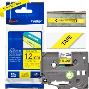 Cinta Brother TZe-631 laminada negro sobre amarillo 12mm x 8m Tze631