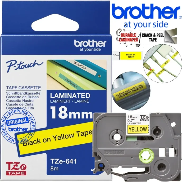 Cinta laminada Brother TZe-641 18mm 8m negro sobre amarillo alta visibilidad P-touch Tze641