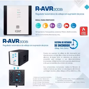 Regulador voltaje CDP R-AVR3008I 3000VA 1500W 8 tomas AVR