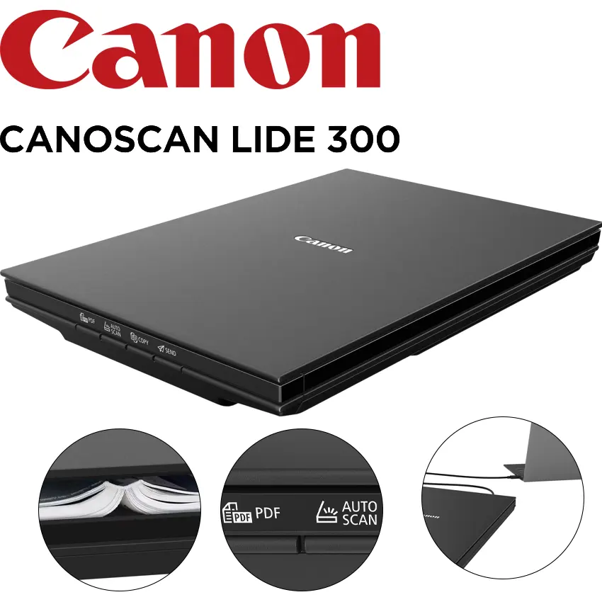 Escáner plano Canon CanoScan LiDE 300 negro USB 2400ppp A4 4 botones EZ 1.7kg
