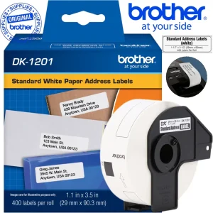 Etiqueta Brother DK-1201 rollo 400 etiquetas papel blanco troquelada 29x90mm