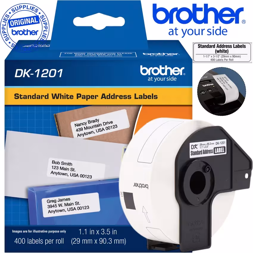 Etiqueta-Brother-DK-1201-rollo-400-etiquetas-papel-blanco-troquelada-29x90mm Etiqueta Brother DK-1201 rollo 400 etiquetas papel blanco troquelada 29x90mm