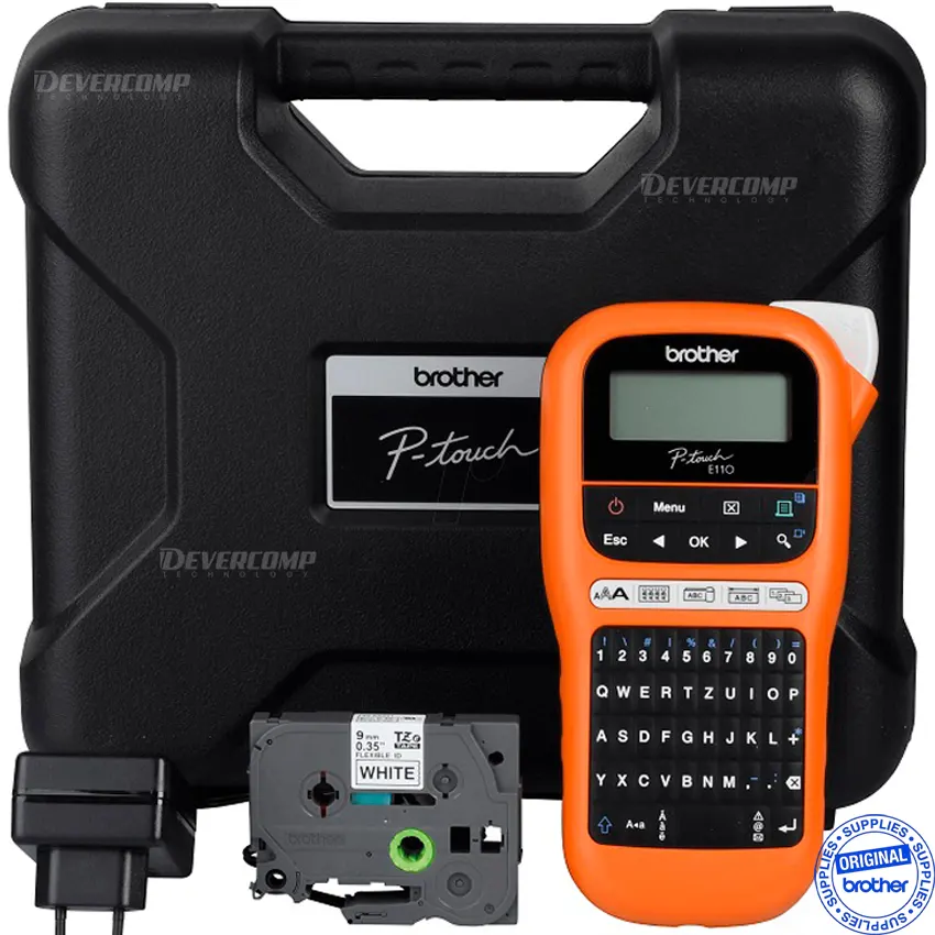 Rotuladora-industrial-portátil-Brother-PT-E110VP-negro-naranja-QWERTY-TZe-maletín Rotuladora industrial portátil Brother PT-E110VP negro naranja QWERTY TZe maletín