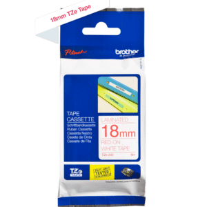 Cinta Brother Tze-242 (18mm x 8 mts), Letra Roja sobre Fondo Blanco