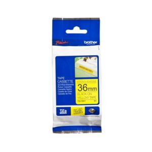 Cinta Brother Tze-S661 Super Adhesiva (36 mm x 8 mts), Letra Negra sobre Fondo Amarillo