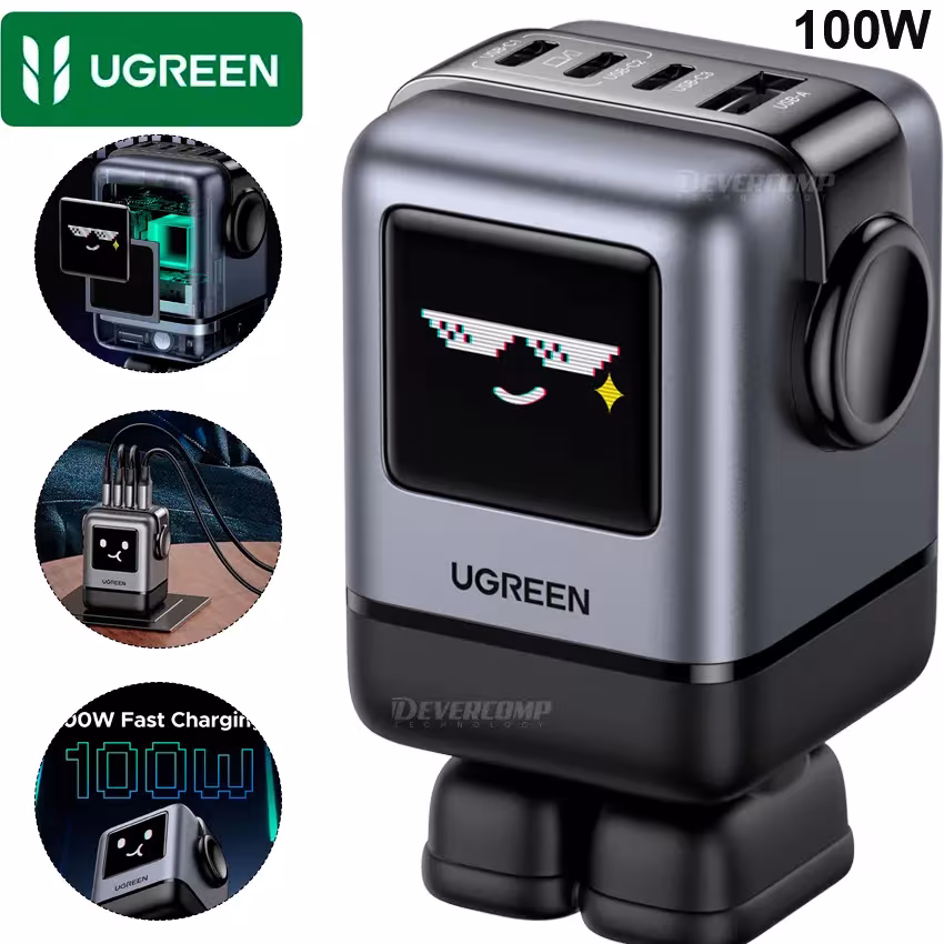 Cargador UGREEN Uno 100W Robot GaN X688 45514B pantalla TFT emojis