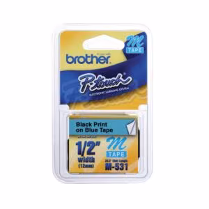 Cinta Brother M531 (12 mm x 8 mts), Fondo Azul Metálico, Letras Negras