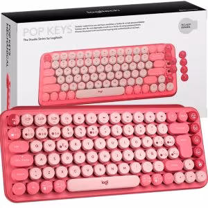 Teclado Logitech Pop Keys Coral Rosado Mecánico Español con Emojis