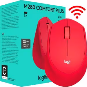 Mouse Logitech M280 Inalámbrico Rojo Ergonómico y Preciso