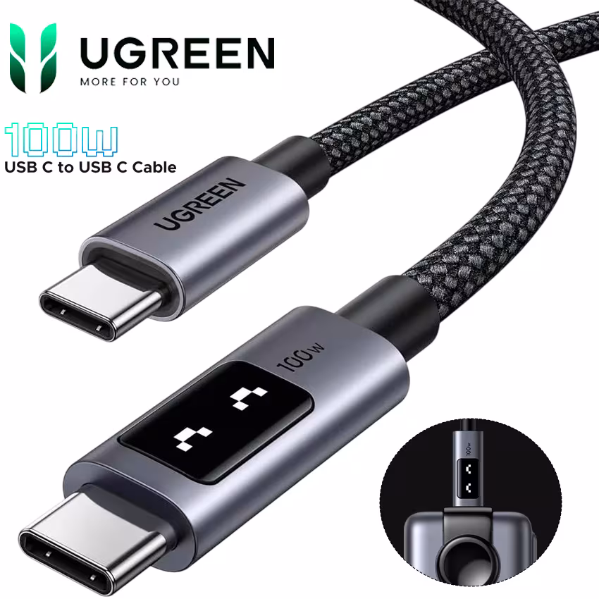Cable USB-C UGREEN L509 100W nylon trenzado negro 1m 2m 3m