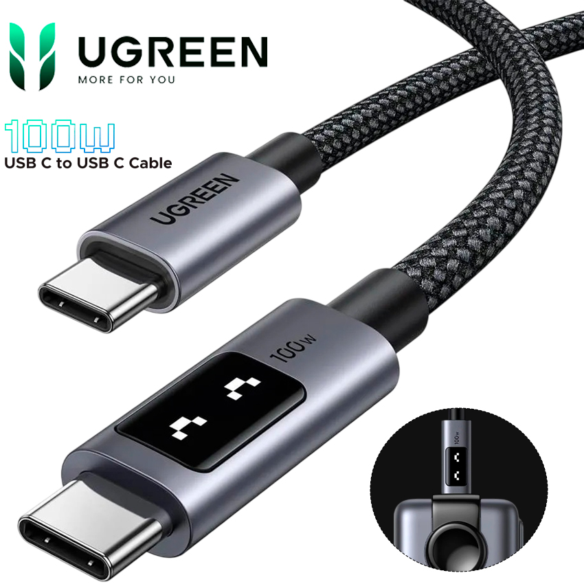Cable USB-C UGREEN L509 100W nylon trenzado negro 1m 2m 3m