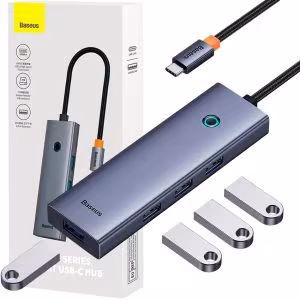 Hub Baseus UltraJoy USB-C 4 en 1 con 4 Puertos USB 3.0 Gris