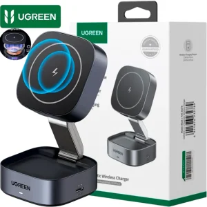 Cargador inalámbrico Qi 2 en 1 UGREEN W256 iPhone AirPods 20W negro
