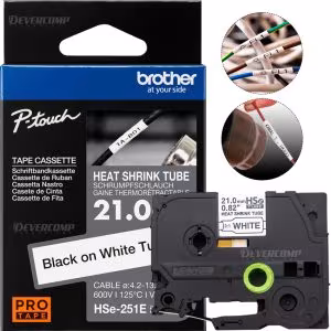 Cinta Brother HSE-251E Tubo Termorretráctil 21 mm x 1,5 m Negro sobre Blanco