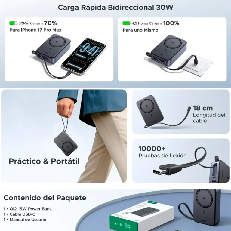Power bank magnético UGREEN cargando smartphone