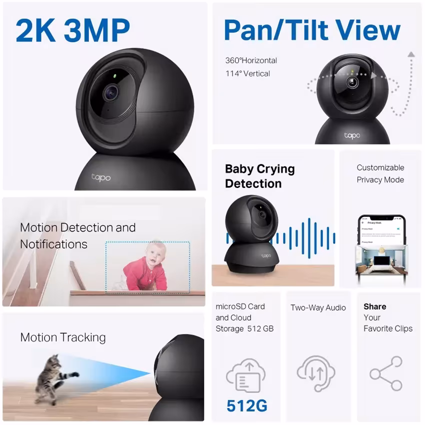 Camara seguridad Tapo C211 2K 3MP Pan Tilt 360 WiFi TP-Link 1770500258