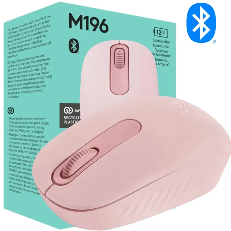 Mouse Logitech M196 Bluetooth rosa compacto 1000 DPI ambidiestro 76g