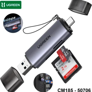 Lector tarjetas UGREEN CM185 50706 USB-C USB-A SD MicroSD aluminio