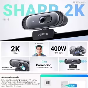 Webcam UGREEN 2K CM778 35626 microfono dual cubierta privacidad USB
