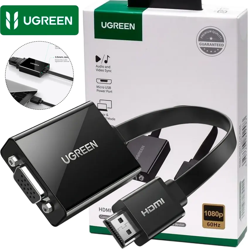 Adaptador-HDMI-a-VGA-UGREEN-MM103-40248-negro-audio-Micro-USB Adaptador HDMI a VGA UGREEN MM103 40248 negro audio 3.5mm Micro-USB