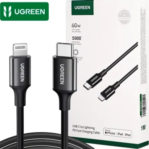 Cable UGREEN 60751 USB-C a Lightning MFi certificado 60W 1 metro negro