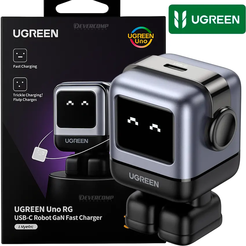 Cargador UGREEN Robot CD359 15550 30W GaN USB-C negro pantalla LED animada