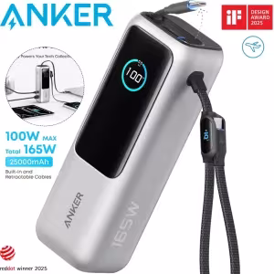 Power bank Anker A1695 25000mAh 165W negro cables integrados retractil