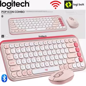Combo Logitech POP Icon rosado blanco crudo teclado mouse SilentTouch 920-013053