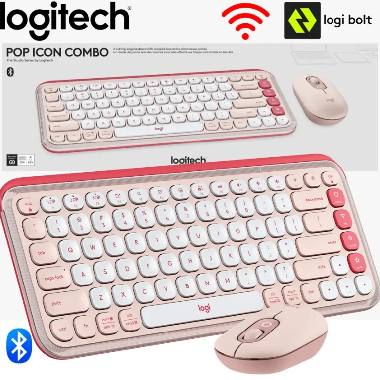 Combo Logitech POP Icon rosado blanco crudo teclado mouse SilentTouch 920-013053