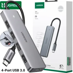 Hub USB-C UGREEN CM219 70336 4 puertos USB 3.0 5Gbps gris espacial cable 15cm slim 