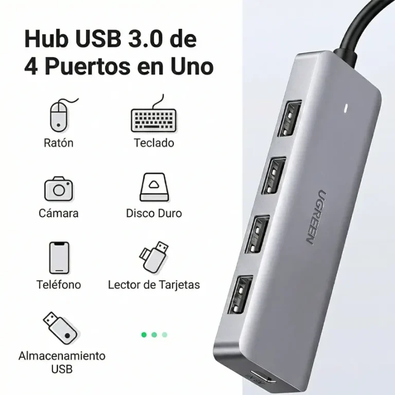 Puerto USB-C alimentación auxiliar hub UGREEN CM219 disco duro externo 5V 2.4A
