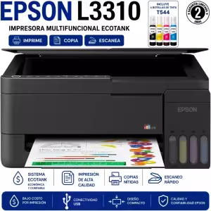 Impresora Multifuncional Epson EcoTank L3310 negro 3en1 USB Heat-Free 11ppm 3.9kg C11CL61301