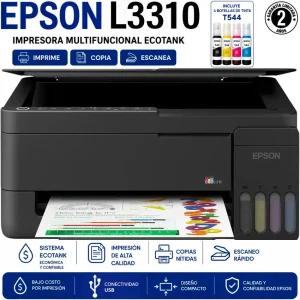 Impresora Multifuncional Epson EcoTank L3310 negro 3en1 USB Heat-Free 11ppm 3.9kg C11CL61301