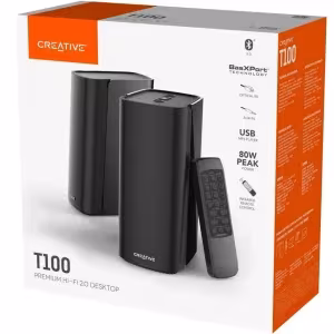 Parlante Creative T100 negro par escritorio Hi-Fi 2.0 40W RMS Bluetooth
