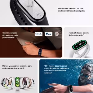Pulsera Xiaomi Smart Band 10 Negro Medianoche AMOLED 1.72 150 deportes 21 días