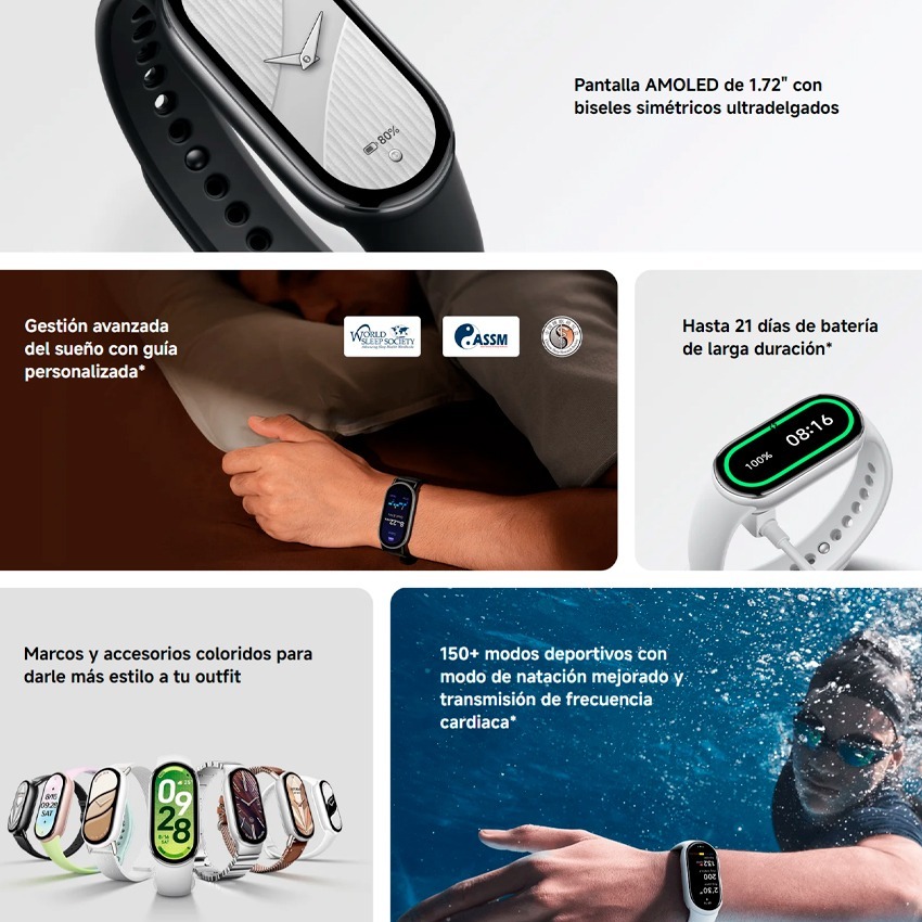 Pulsera Xiaomi Smart Band 10 Negro Medianoche AMOLED 1.72 150 deportes 21 días