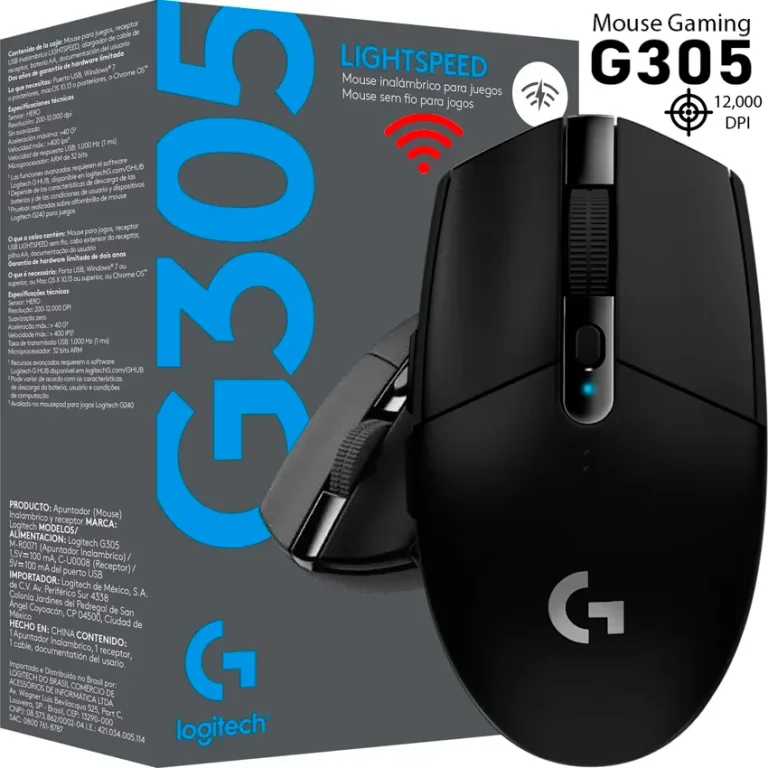 Mouse gaming inalámbrico Logitech G305 LIGHTSPEED negro sensor HERO 12000DPI 99g 250h